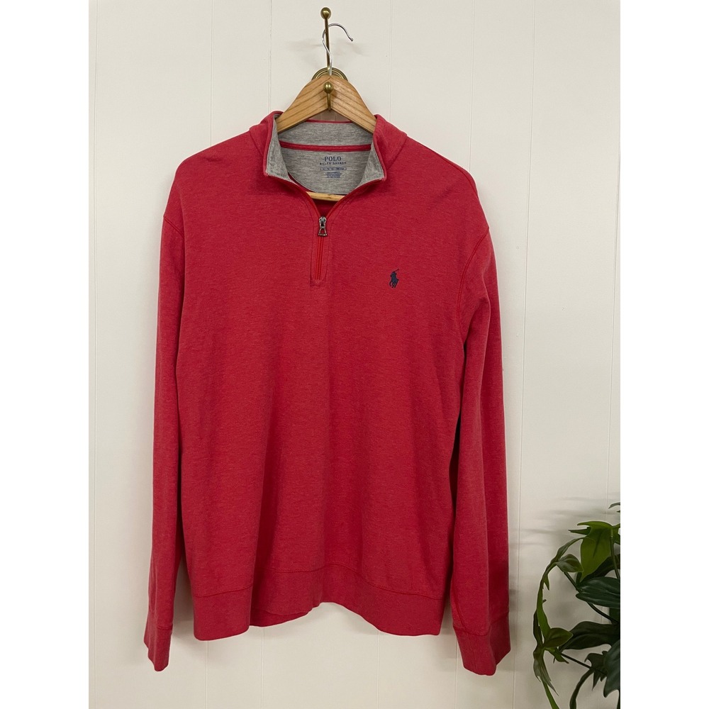 Polo Ralph Lauren Mens XL Red Heather Quarter Zip Pullover Sweatshirt Pony Logo